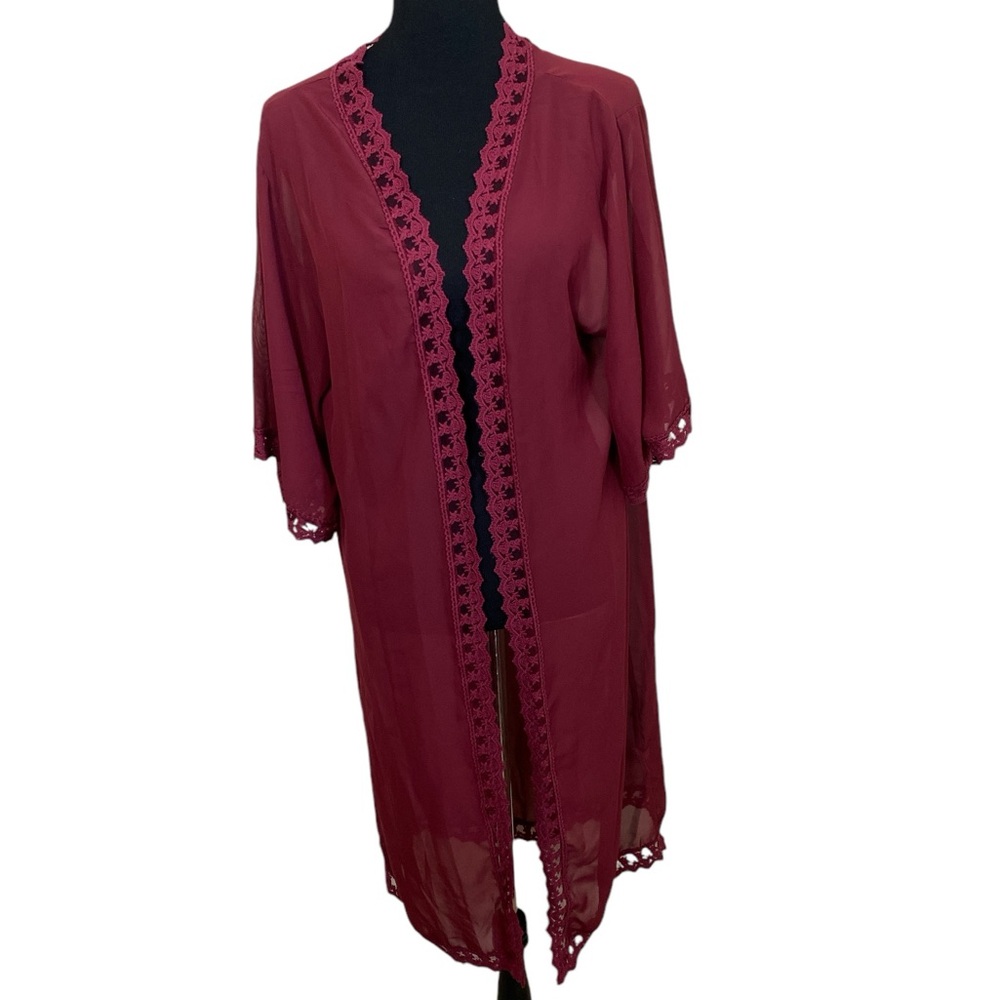 LulaRoe Chloe wine boho chiffon open duster - Picture 2 of 3